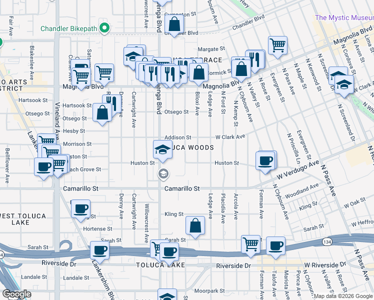 map of restaurants, bars, coffee shops, grocery stores, and more near in Los Angeles