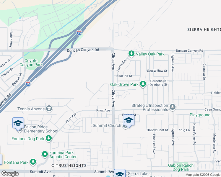 map of restaurants, bars, coffee shops, grocery stores, and more near 5149 Sammy Hagar Way in Fontana