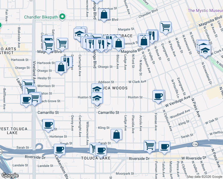 map of restaurants, bars, coffee shops, grocery stores, and more near in Los Angeles