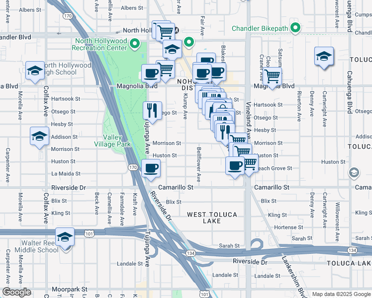 map of restaurants, bars, coffee shops, grocery stores, and more near in Los Angeles