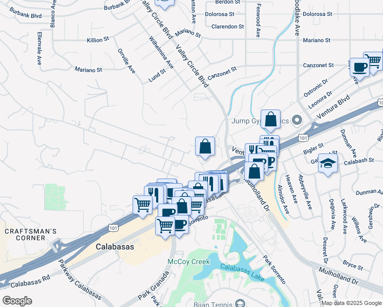 map of restaurants, bars, coffee shops, grocery stores, and more near 23617 Long Valley Road in Hidden Hills