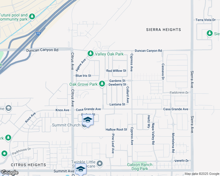map of restaurants, bars, coffee shops, grocery stores, and more near 5158 Blueberry Avenue in Fontana