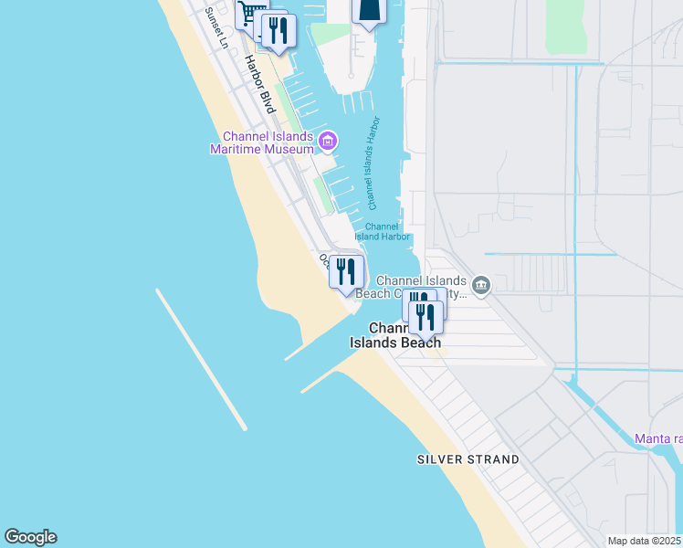 map of restaurants, bars, coffee shops, grocery stores, and more near 3124 Ocean Drive in Oxnard
