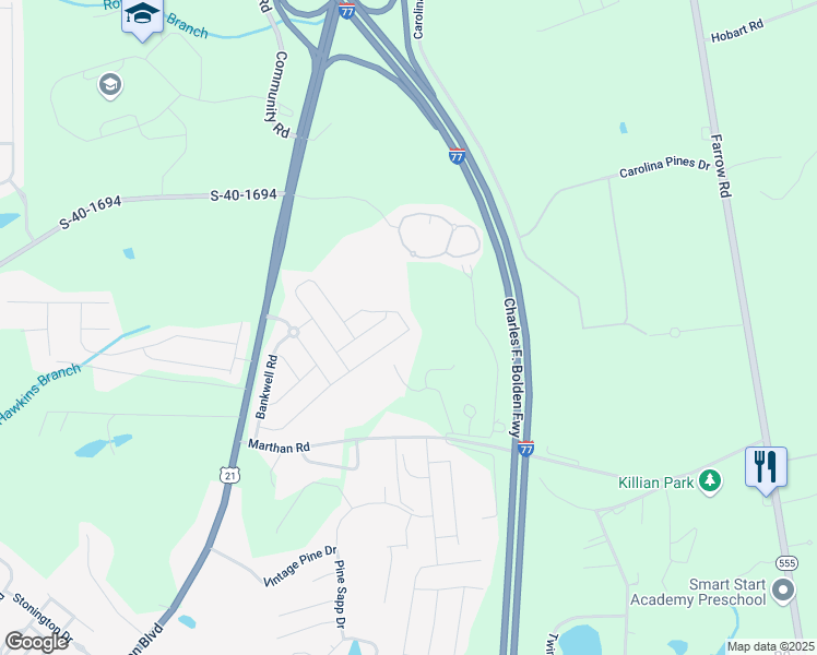 map of restaurants, bars, coffee shops, grocery stores, and more near 565 Holland Road in Blythewood