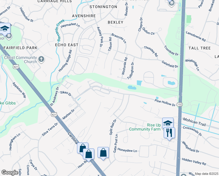 map of restaurants, bars, coffee shops, grocery stores, and more near 4251 Pine Hollow Drive in Wilmington