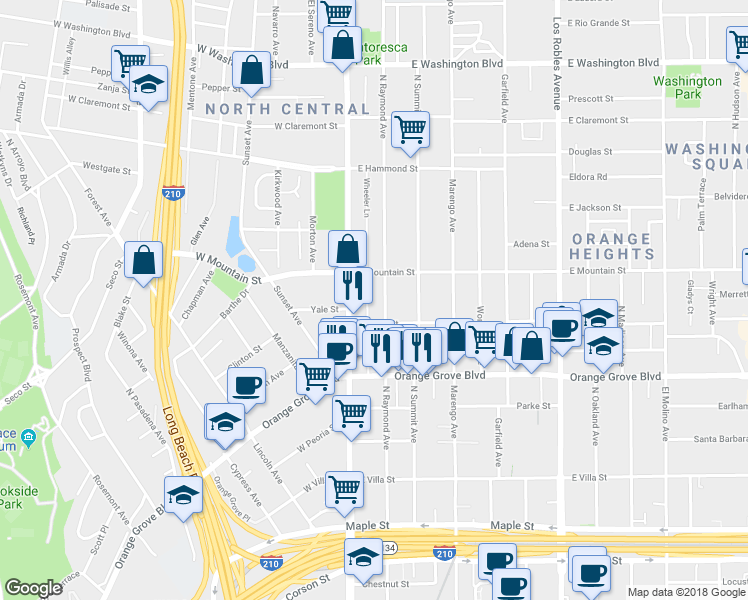 map of restaurants, bars, coffee shops, grocery stores, and more near 869 North Raymond Avenue in Pasadena