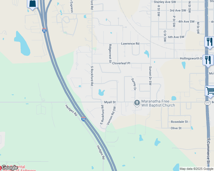 map of restaurants, bars, coffee shops, grocery stores, and more near 2214 Ridgeway Street Southwest in Ardmore