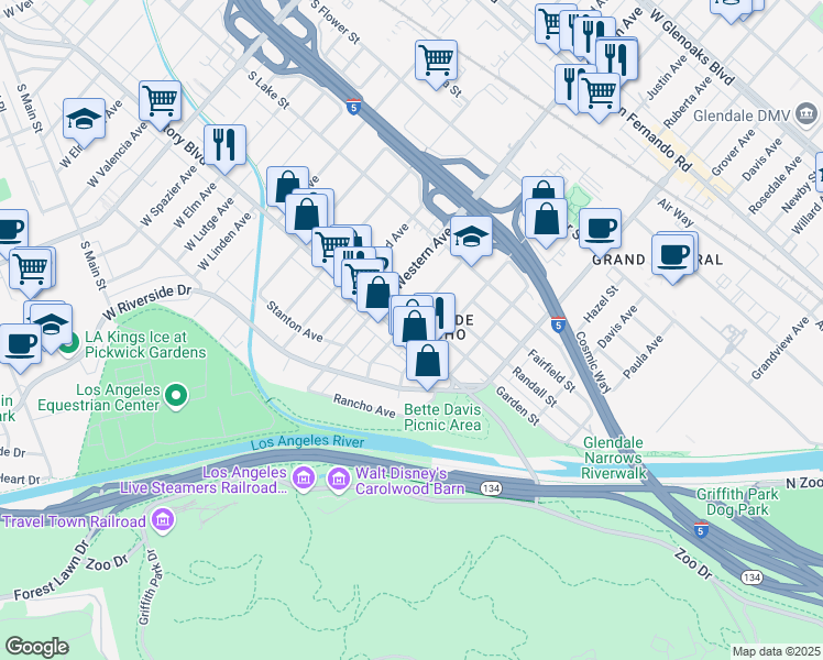 map of restaurants, bars, coffee shops, grocery stores, and more near 313 Winchester Avenue in Glendale