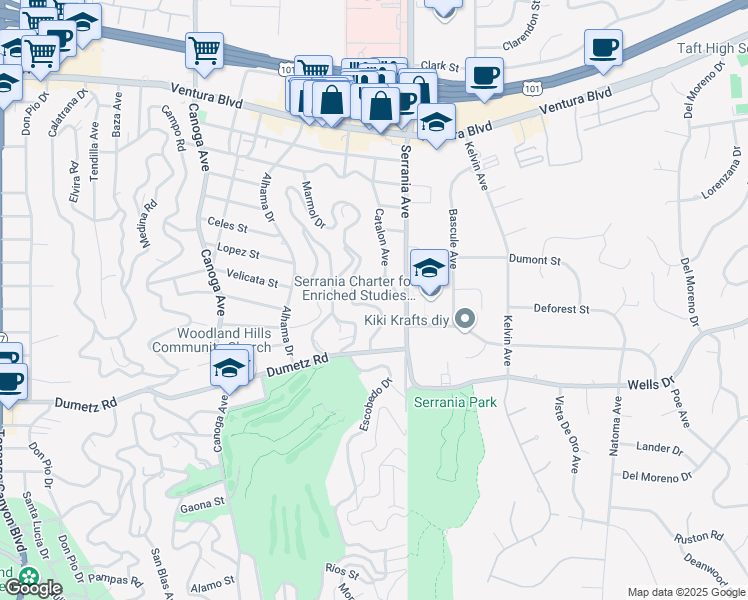 map of restaurants, bars, coffee shops, grocery stores, and more near 4950 Marmol Drive in Los Angeles