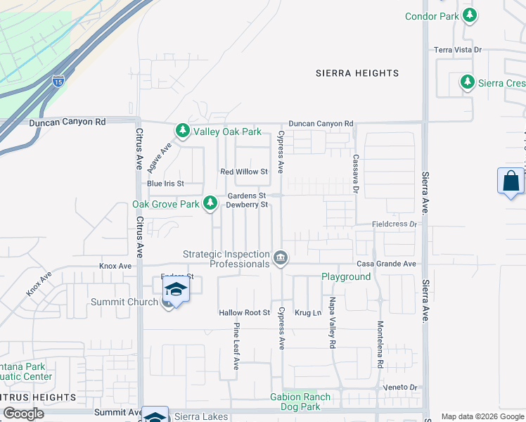 map of restaurants, bars, coffee shops, grocery stores, and more near 5039 Applewood Avenue in Fontana