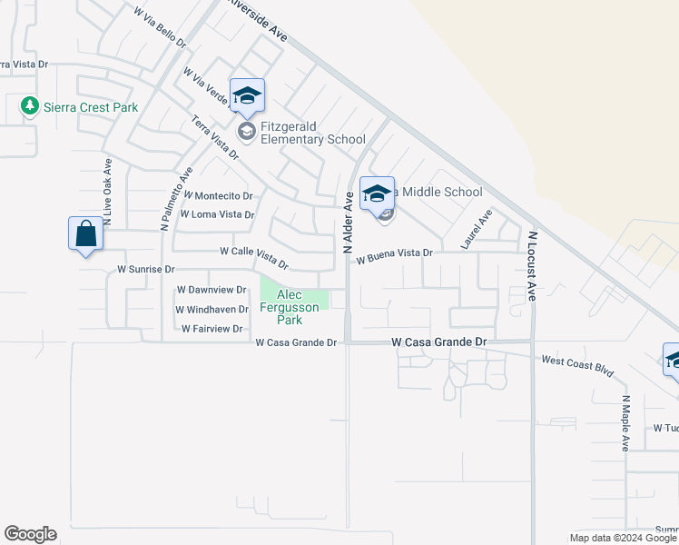 map of restaurants, bars, coffee shops, grocery stores, and more near 3353 North Orangewood Avenue in Rialto
