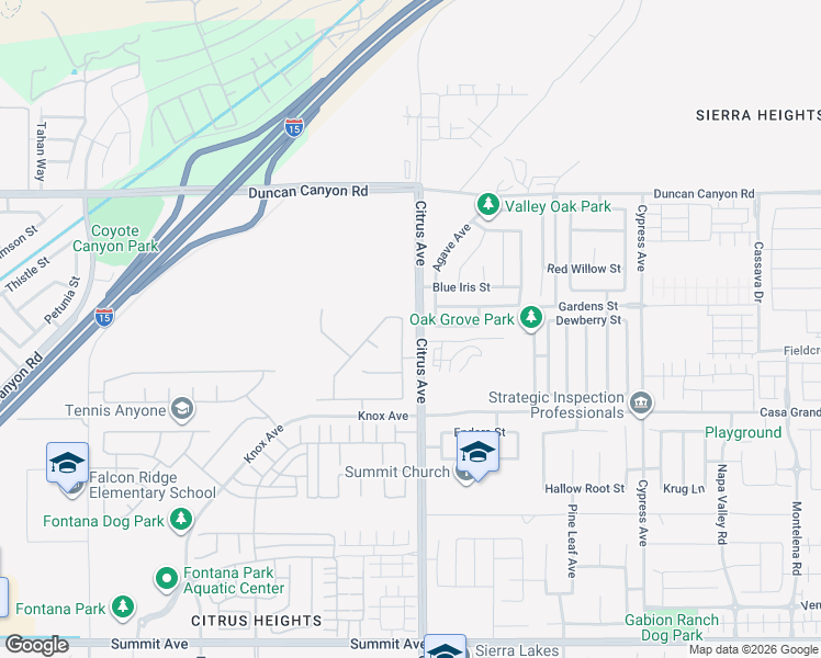 map of restaurants, bars, coffee shops, grocery stores, and more near 5141 Sammy Hagar Way in Fontana
