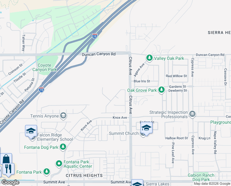 map of restaurants, bars, coffee shops, grocery stores, and more near 5144 Godinez Drive in Fontana