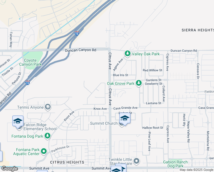 map of restaurants, bars, coffee shops, grocery stores, and more near 5141 Sammy Hagar Way in Fontana