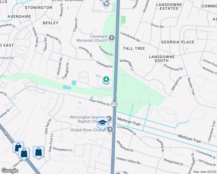 map of restaurants, bars, coffee shops, grocery stores, and more near 4416 College Road in Wilmington
