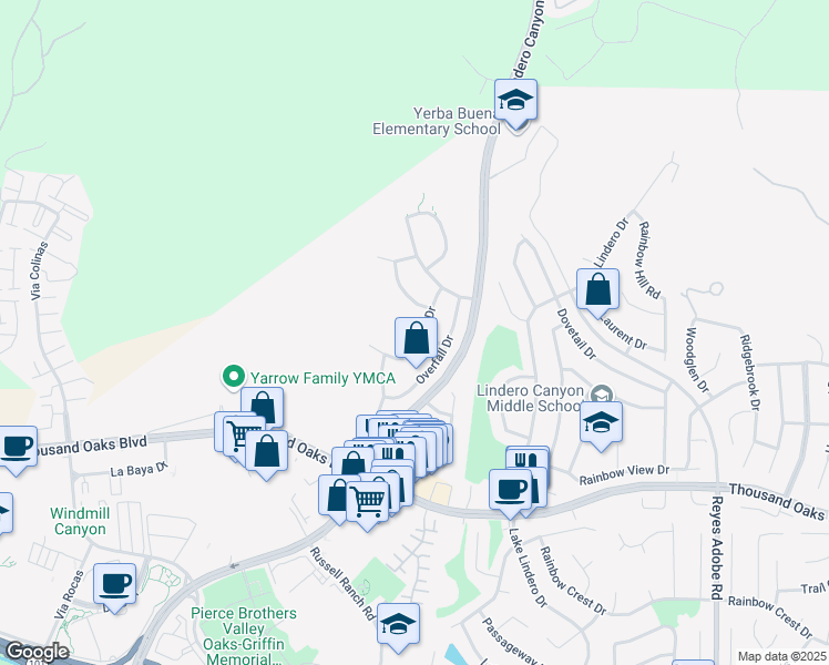 map of restaurants, bars, coffee shops, grocery stores, and more near 30831 Catarina Drive in Westlake Village