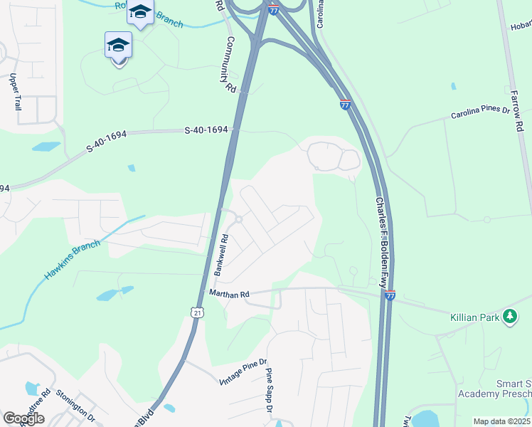map of restaurants, bars, coffee shops, grocery stores, and more near 3162 Gedney Circle in Blythewood
