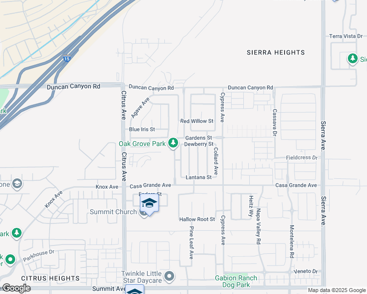 map of restaurants, bars, coffee shops, grocery stores, and more near 16339 Dewberry Street in Fontana