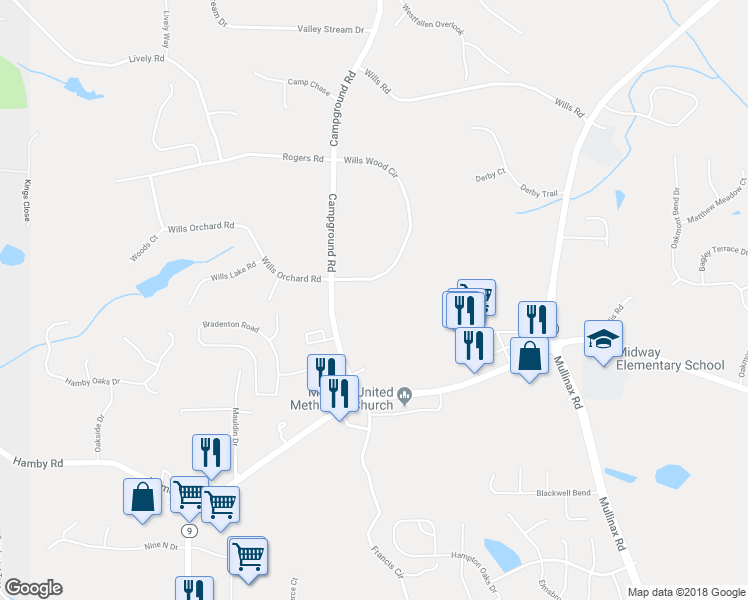map of restaurants, bars, coffee shops, grocery stores, and more near 5650 Wills Wood Circle in Cumming