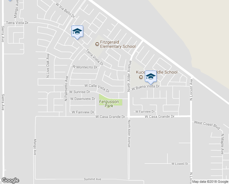 map of restaurants, bars, coffee shops, grocery stores, and more near 2386 West Calle Vista Drive in Rialto