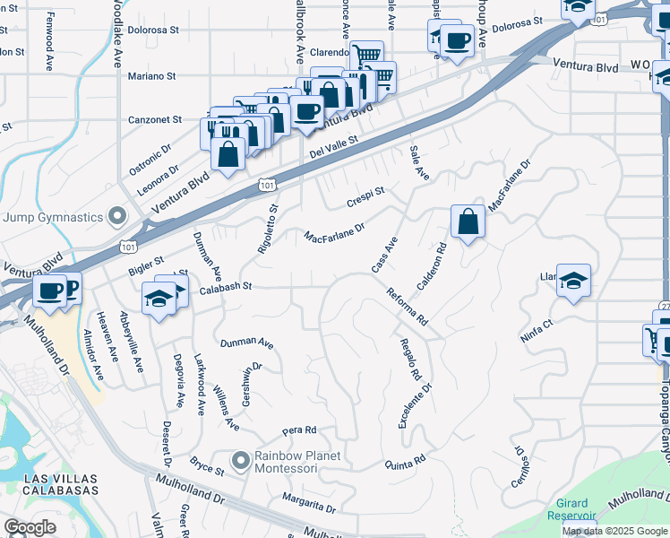 map of restaurants, bars, coffee shops, grocery stores, and more near 5010 Calabash Place in Los Angeles
