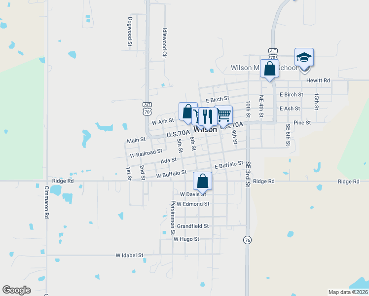 map of restaurants, bars, coffee shops, grocery stores, and more near 112 2nd Street in Wilson
