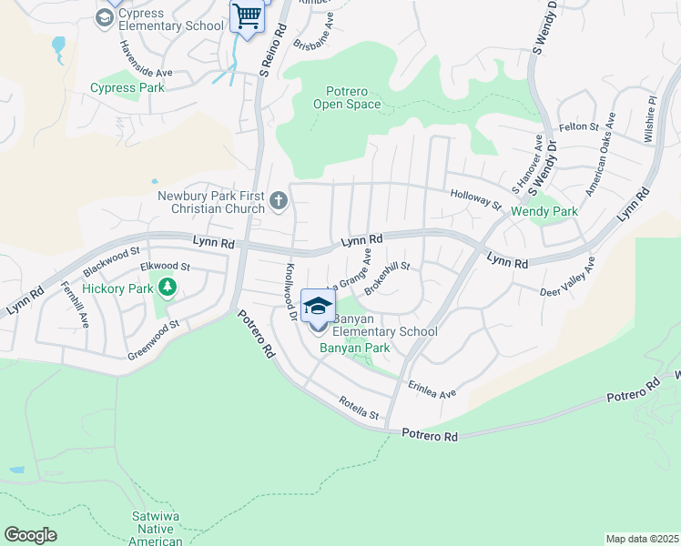 map of restaurants, bars, coffee shops, grocery stores, and more near 975 South Pons Court in Thousand Oaks