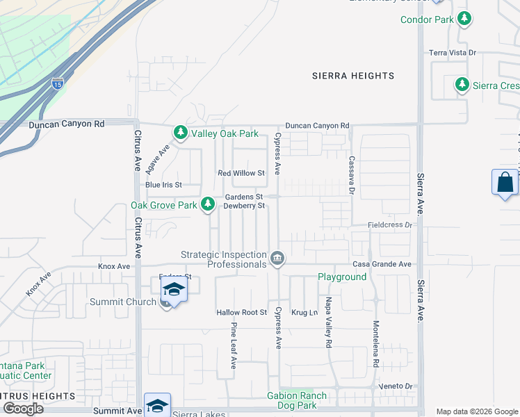 map of restaurants, bars, coffee shops, grocery stores, and more near 5039 Applewood Avenue in Fontana