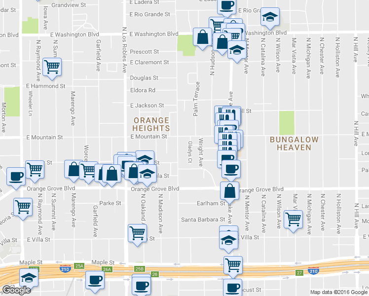 map of restaurants, bars, coffee shops, grocery stores, and more near 877 North El Molino Avenue in Pasadena