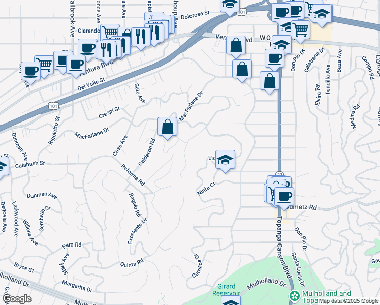 map of restaurants, bars, coffee shops, grocery stores, and more near 5051 Cerrillos Drive in Los Angeles