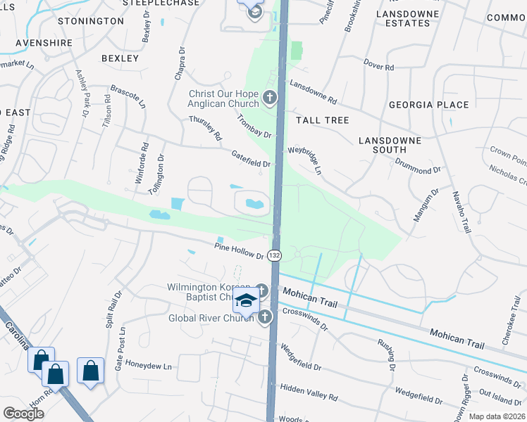 map of restaurants, bars, coffee shops, grocery stores, and more near 4416 College Road in Wilmington