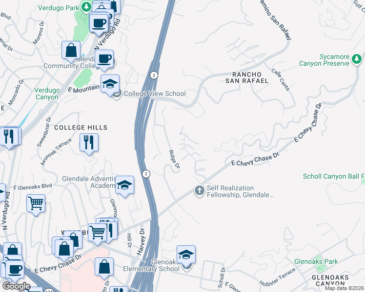 map of restaurants, bars, coffee shops, grocery stores, and more near 67 Penhill Court in Glendale