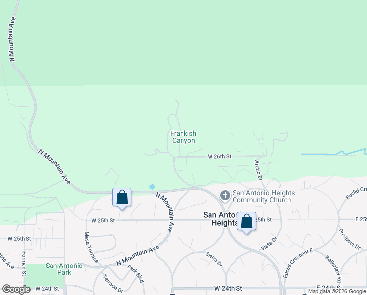 map of restaurants, bars, coffee shops, grocery stores, and more near 2635 Holly Drive in Upland