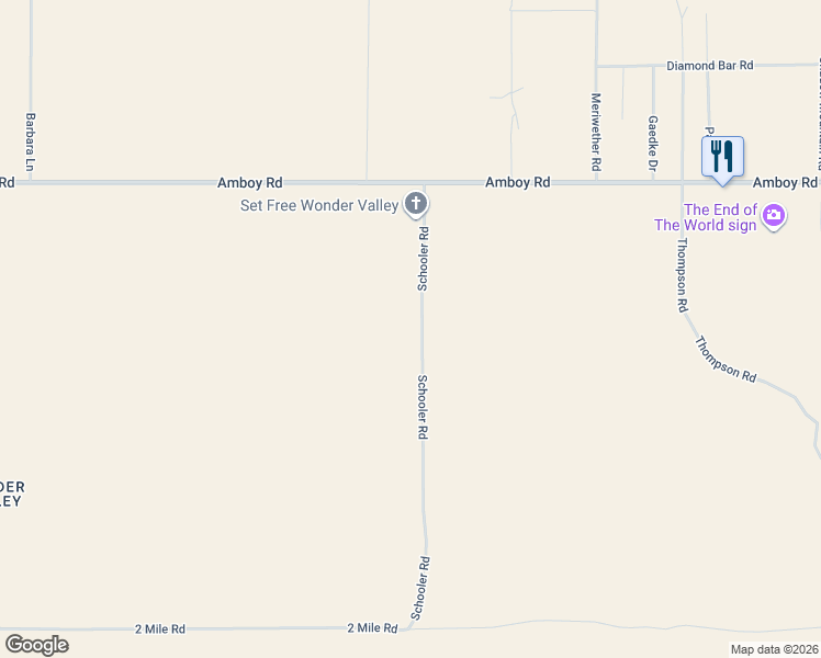 map of restaurants, bars, coffee shops, grocery stores, and more near 5151 Schooler Road in Twentynine Palms