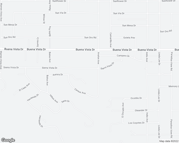 map of restaurants, bars, coffee shops, grocery stores, and more near 58425 Sierra Vista Drive in Yucca Valley