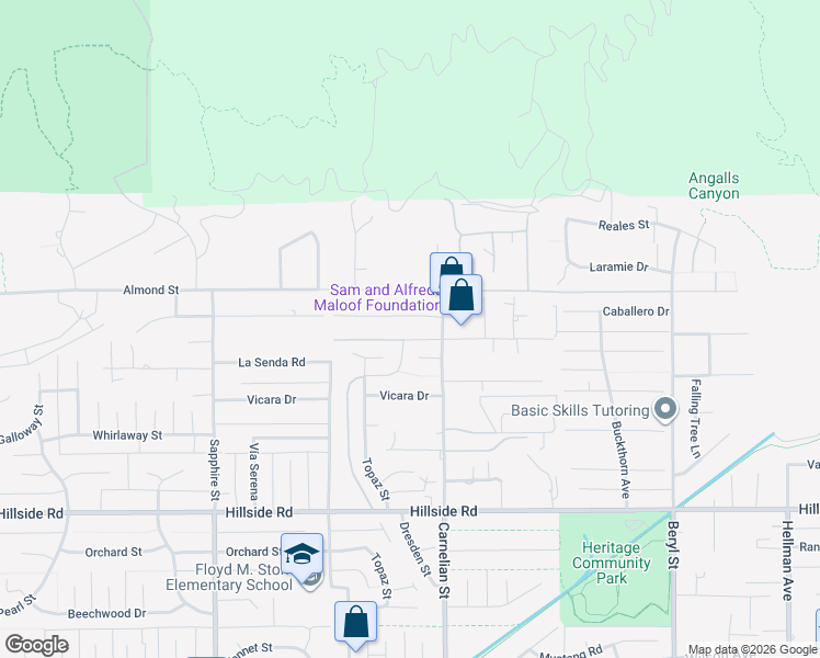 map of restaurants, bars, coffee shops, grocery stores, and more near 8553 Bella Vista Drive in Rancho Cucamonga