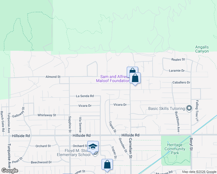 map of restaurants, bars, coffee shops, grocery stores, and more near 8519 Bella Vista Drive in Rancho Cucamonga