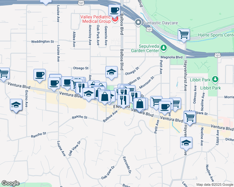 map of restaurants, bars, coffee shops, grocery stores, and more near 4940 Paso Robles Avenue in Los Angeles