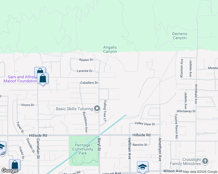 map of restaurants, bars, coffee shops, grocery stores, and more near 9164 Hidden Farm Road in Rancho Cucamonga