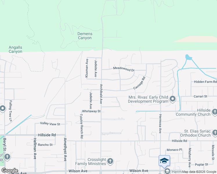 map of restaurants, bars, coffee shops, grocery stores, and more near 9738 Hidden Farm Road in Rancho Cucamonga