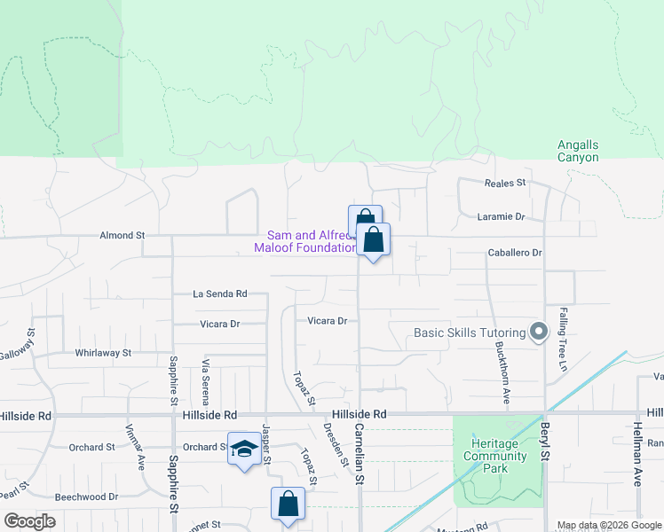 map of restaurants, bars, coffee shops, grocery stores, and more near 8553 Bella Vista Drive in Rancho Cucamonga