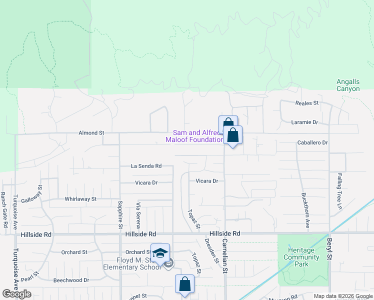 map of restaurants, bars, coffee shops, grocery stores, and more near 8519 Bella Vista Drive in Rancho Cucamonga
