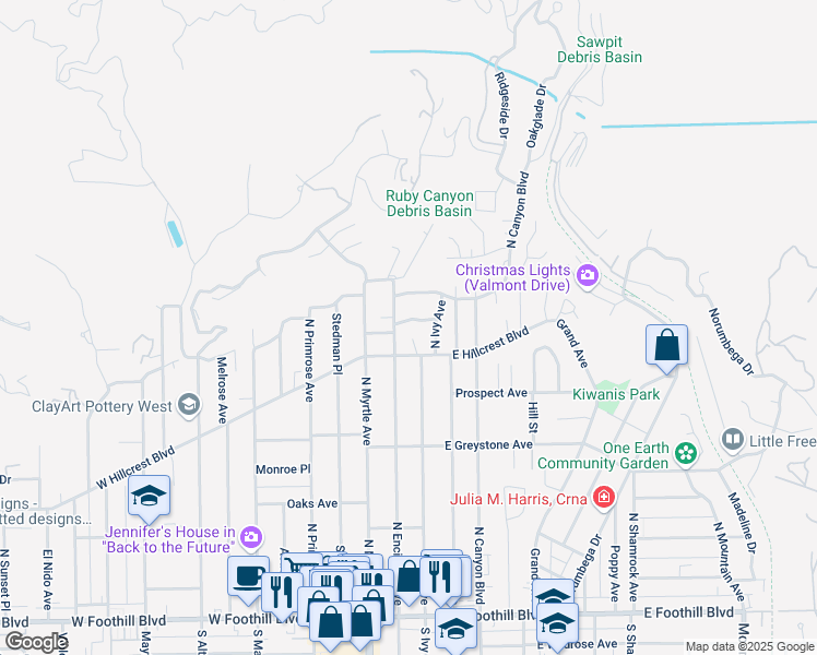 map of restaurants, bars, coffee shops, grocery stores, and more near 156 Seymour Place in Monrovia