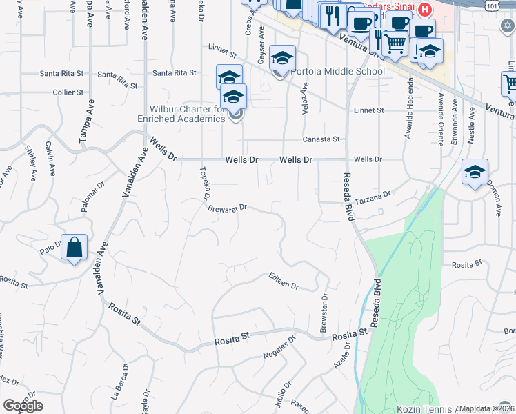 map of restaurants, bars, coffee shops, grocery stores, and more near 4910 Brewster Drive in Los Angeles