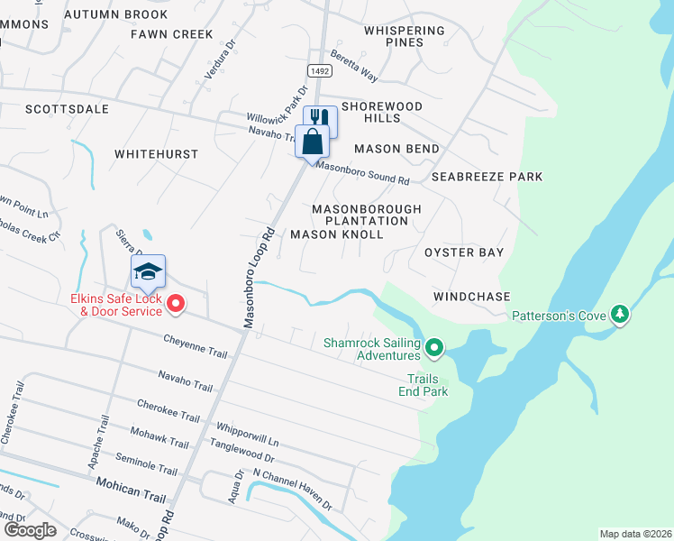 map of restaurants, bars, coffee shops, grocery stores, and more near 712 Mason Knoll Drive in Wilmington