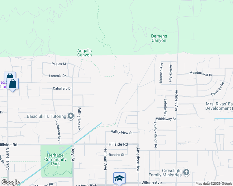 map of restaurants, bars, coffee shops, grocery stores, and more near 3 Gooseneck Road in Rancho Cucamonga