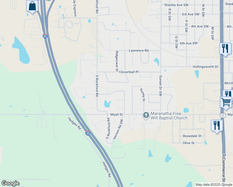 map of restaurants, bars, coffee shops, grocery stores, and more near 2214 Ridgeway Street Southwest in Ardmore