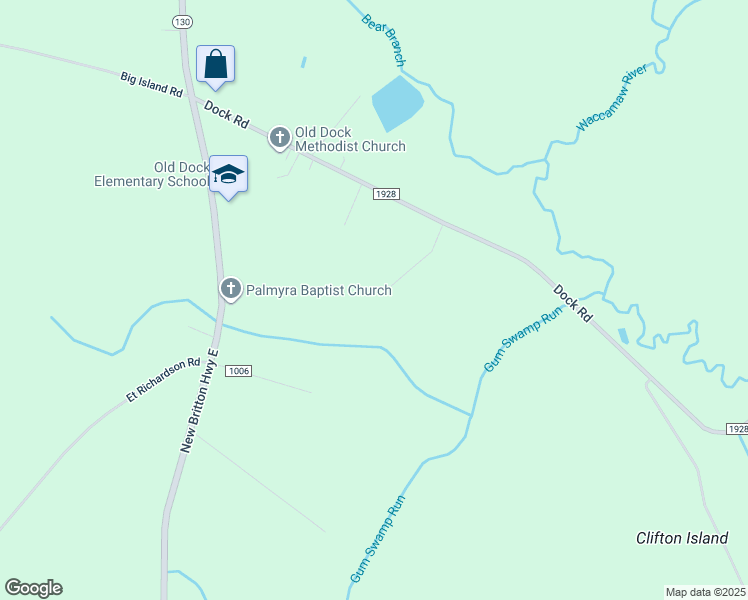 map of restaurants, bars, coffee shops, grocery stores, and more near 686 Dock Road in Whiteville