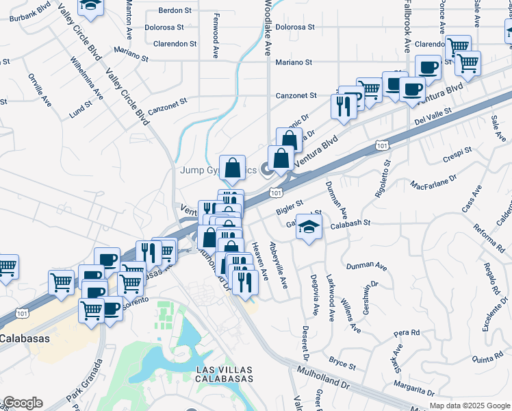map of restaurants, bars, coffee shops, grocery stores, and more near 23246 Avenue San Luis in Los Angeles
