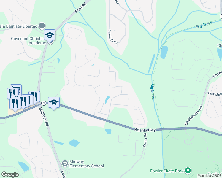 map of restaurants, bars, coffee shops, grocery stores, and more near 5165 Brierstone Drive in Alpharetta